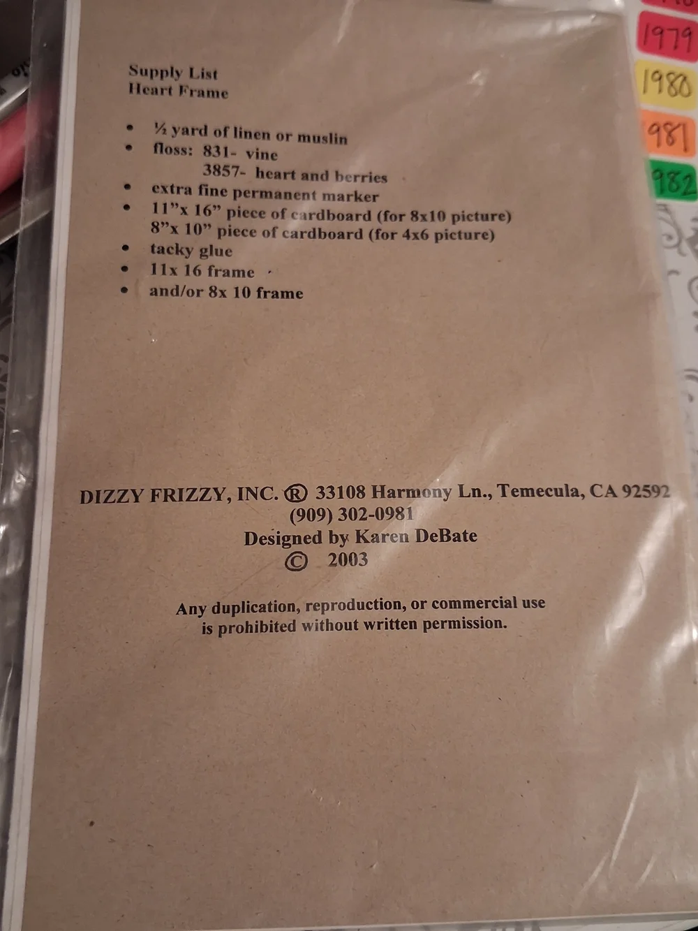 Heart Frame Needle Arts Instructions Dizzy Frizzy Vintage 2003 Analog Hobbies